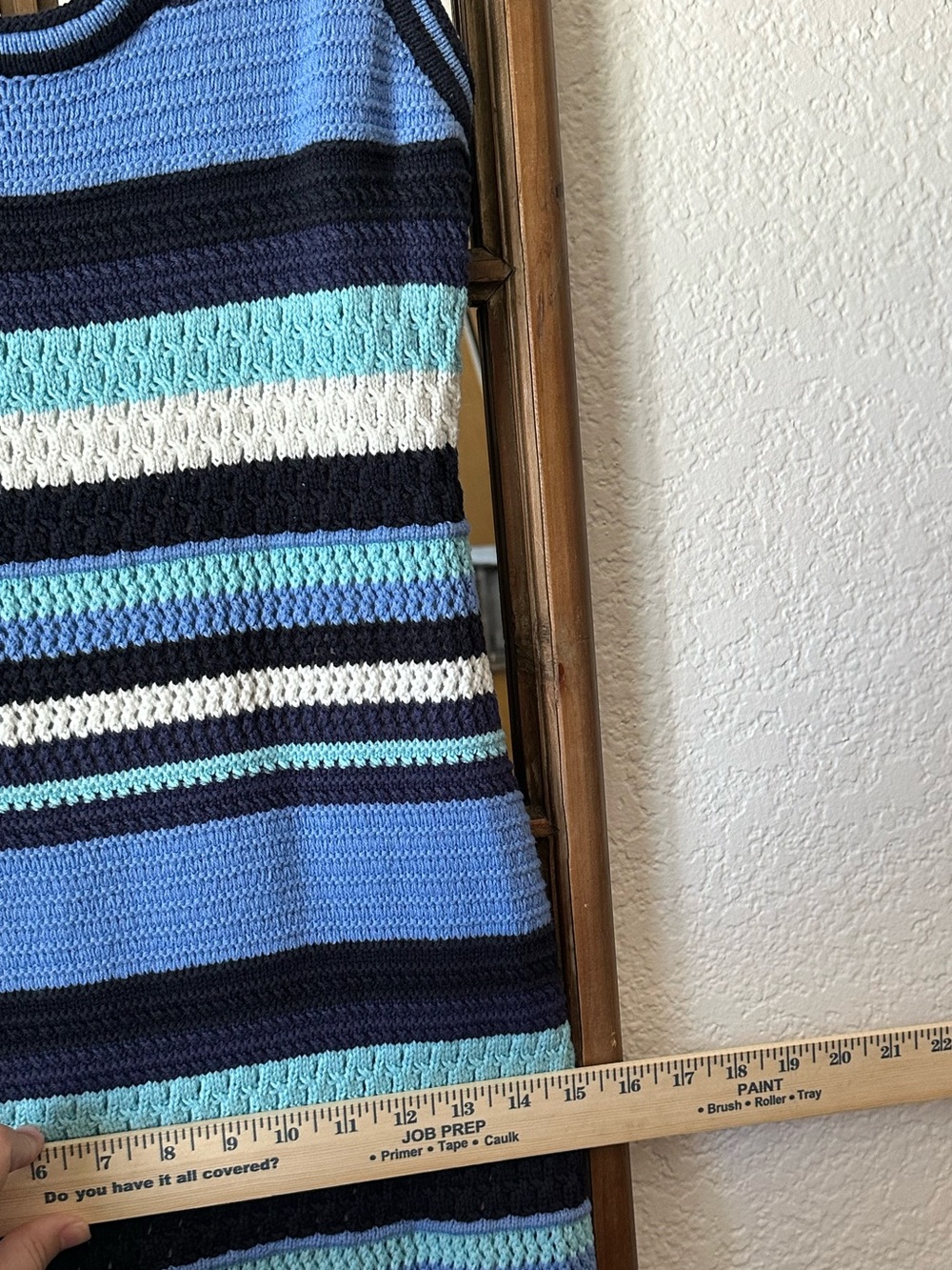 Haute Hippie Style Striped Crochet Knit Sweater Dress Blue Sleeveless Size Small - Picture 7 of 7